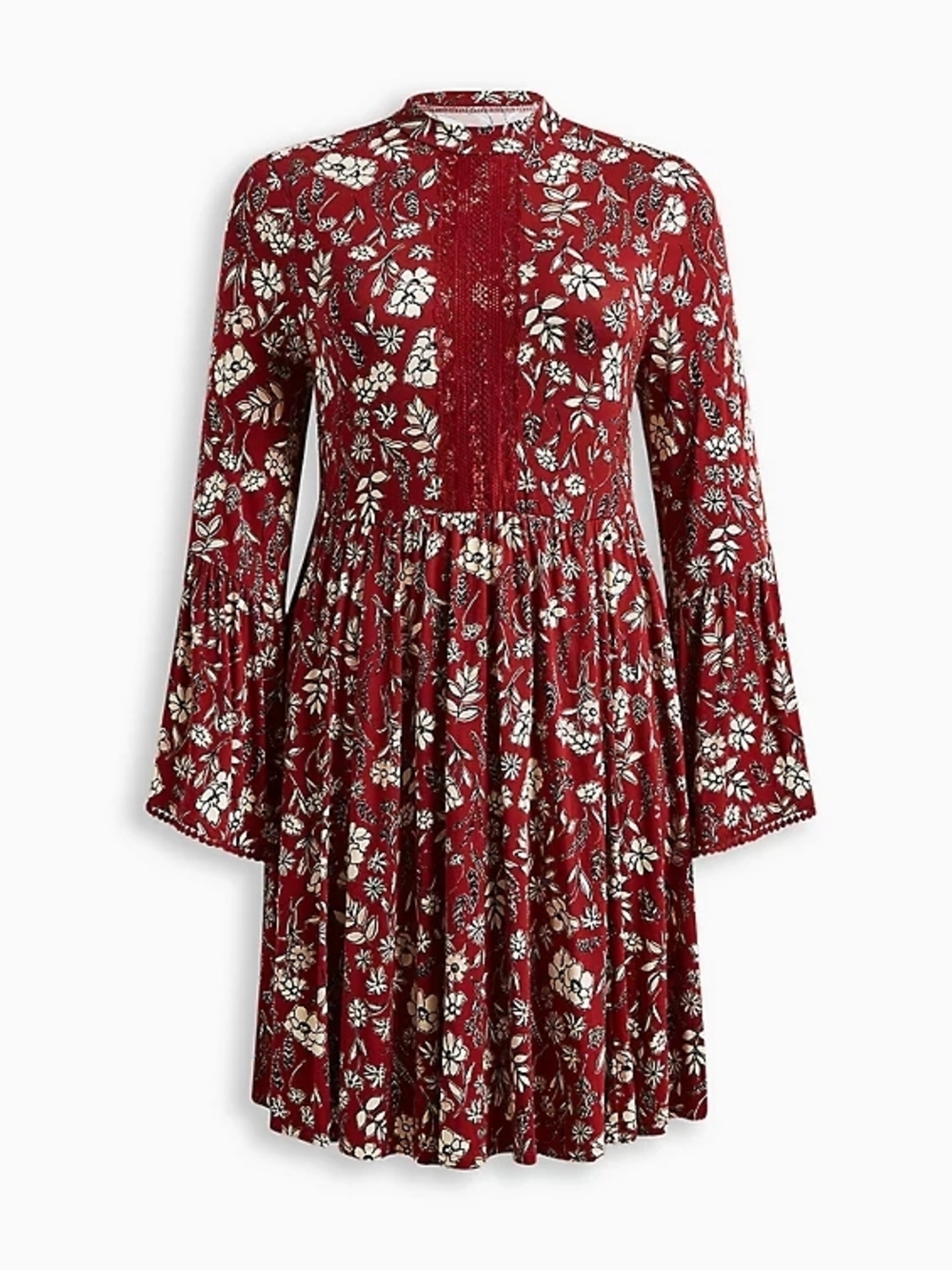 Torrid Size 6 Floral Print Burgundy Long-Sleeve Garden Dress